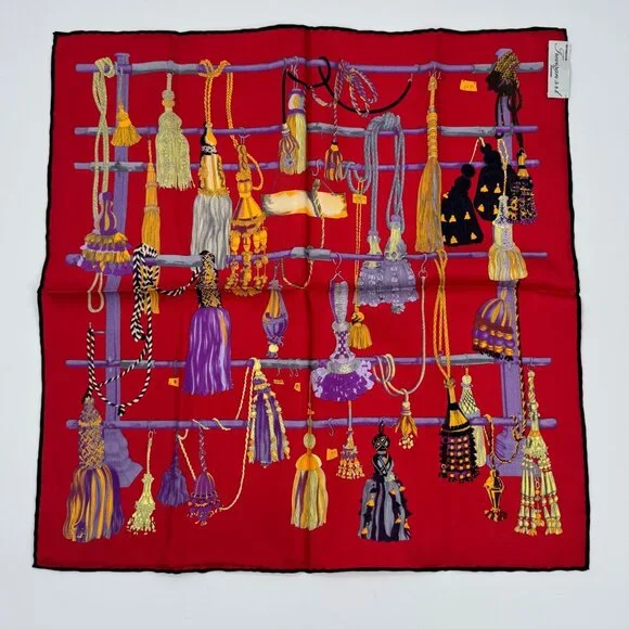 Trevisan S.R.L. Venezia Vintage Silk Scarf With Tassel Design In Red Purple & Go - Picture 7 of 7